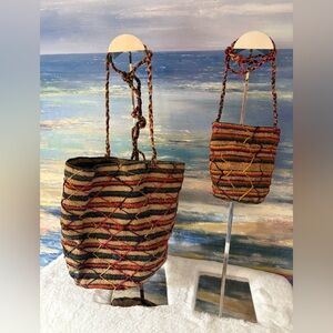 Set of 2 Rustic Vintage Handwoven Straw Bags– Natural Charm with Timeless Appeal